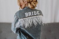 a lovely boho bridal look in a denim jacket
