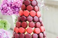 08 a super bold macaron tower with an ombre effect is a cool idea for a jewel tone wedding, it looks amazing