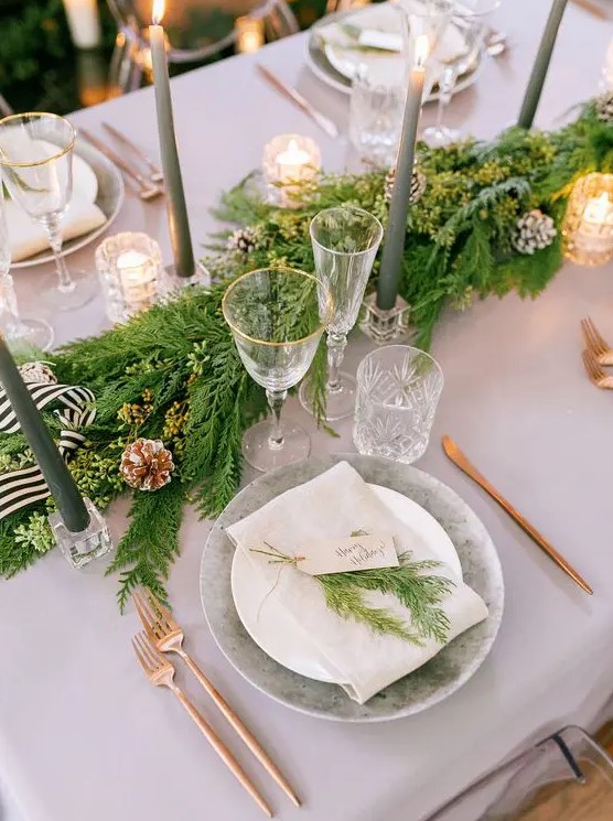 a simple yet stylish evergreen table runner