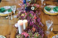 26 a bright blooming wedding table garland in pink, blush, fuchsia and some greenery is a cool idea for a summer wedding