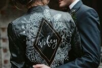 40 a beautiful black leather jacket with handpainting is a bold and edgy idea for a modern bride
