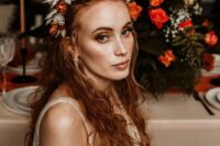an amber and neutral dried flower crown is a stylish idea for a fall boho bride, it inspires with color