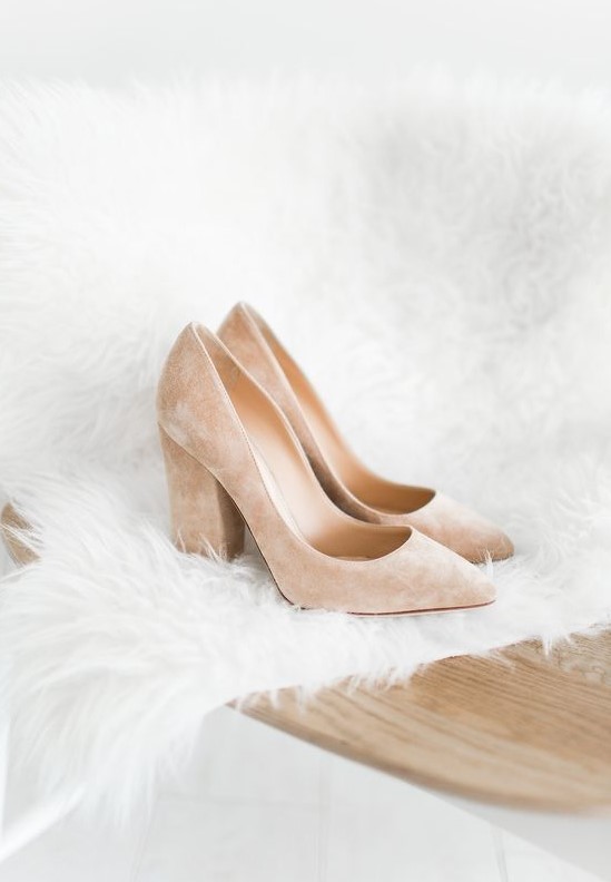 blush suede block heels like these ones are a girlish and cute idea to rock at the wedding