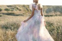 05 a catchy one shoulder watercolor A-line wedding dress done in pastels is amazing for spring and summer