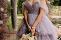 06 a gorgeous off the shoulder lavender wedding ballgown with tiers of tulle is a fantastic idea for a spring wedding