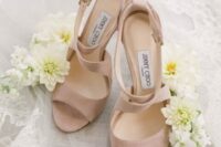 06 blush suede wedding shoes with criss cross straps and high heels are amazing for a spring or summer wedding