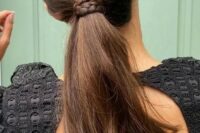 07 a cool low wavy ponytail with a sleek top and a braid wrapping it is a great idea for thick hair