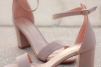 07 blush wedding block heels with ankle straps look very romantic, chic and stylish and will finish off the bridal look