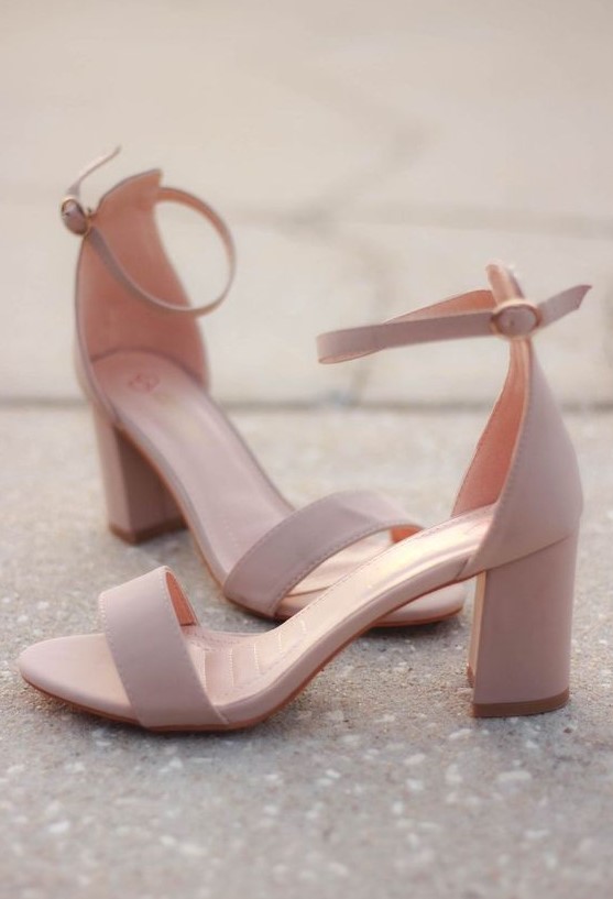 blush wedding block heels with ankle straps look very romantic, chic and stylish and will finish off the bridal look