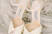 10 beautiful embellished neutral wedding shoes with large and small pearls and pearl ankle straps are very chic and lovely