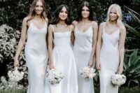15 ivory slip maxi bridesmaid dresses with deep scoop necklines are a very edgy and trendy solution to rock