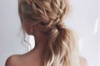 17 a low ponytail with fully braided top and some locks down is a very fresh and modern idea