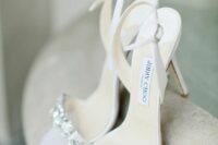 17 elegant and delicate off-white wedding shoes with embellished tops and ankle straps are a chic and cool idea