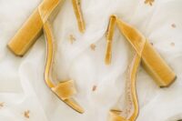17 elegant yellow block velvet heels are a great idea for spring, summer and fall wedding, they are very comfy in wearing