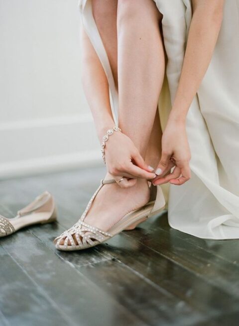 nude embellished sandals with ankle straps are a great idea for summer as they are comfortable for wearing during heat