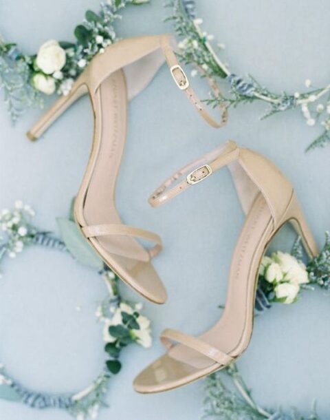 ultra-minimalist nude strappy wedding shoes with high heels are a timeless idea for a wedding and not only