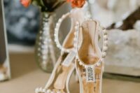 20 pearl criss cross ankle strap wedding shoes in neutral shades are a chic and refined idea for a glam bride