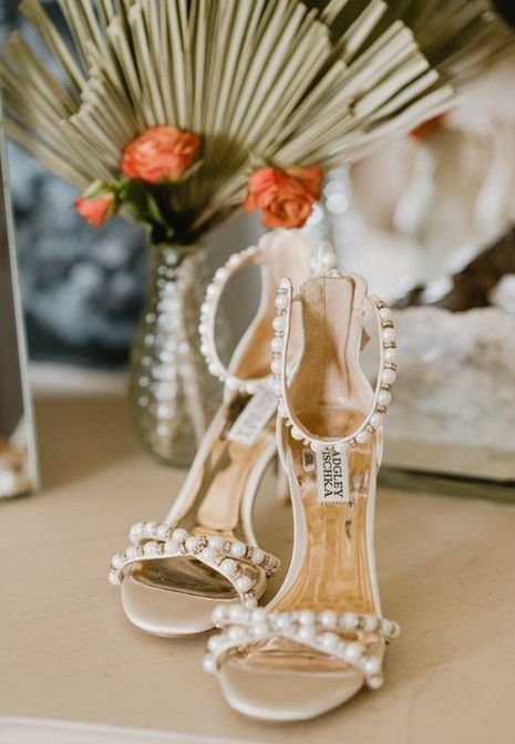 pearl criss cross ankle strap wedding shoes in neutral shades are a chic and refined idea for a glam bride