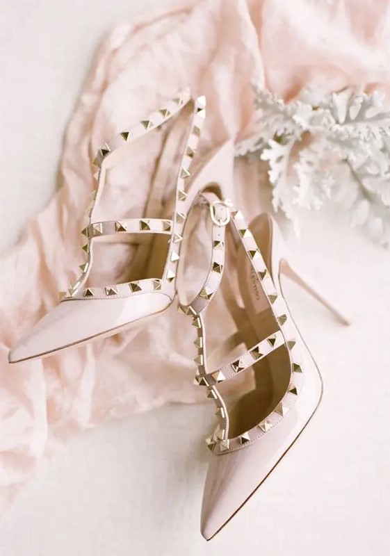 blush studded Valentino heels are a hot choice for any bride, they look very chic and very bold