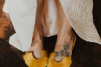 24 beautiful marigold wedding shoes with no heels and fringe detailing are amazing for a boho bride, they will add color
