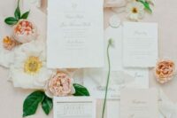 26 a beautiful neutral wedding invitation suite with floral lining, calligraphy and some painted images is a lovely idea for summer
