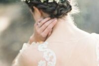 27 a braided side updo with a simple top and a fresh flower hairpiece is great for a delicate and a bit boho infused bride