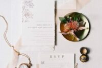 30 a chic wedding invitation suite with blush envelopes, blush drawn blooms and grey calligraphy plus blush ribbons is amazing