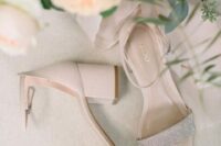 30 elegant nude wedding shoes with block heels, with ankle straps and embellished straps are a lovely pair to wear after the wedding, too
