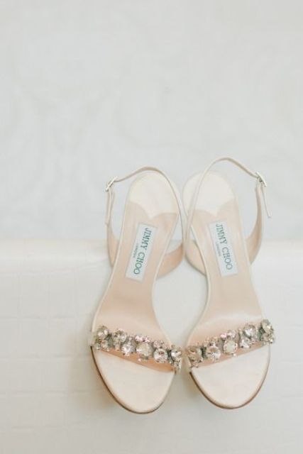 embellished nude wedding flats are a chic solution for those who want a pair of shiny nude wedding shoes