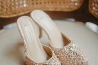 33 jaw-dropping nude fulyl embellished wedding mules will be a nice idea for a vintage-inspired or refined bridal look