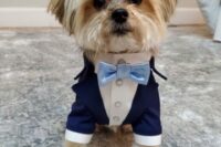 35 an elegant navy tux with a light blue bow tie and pearly buttons is a chic idea for a wedding, if you don’t want any black