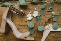 37 nude suede block heels with embellished pearl akle straps are perfection for a glam boho bride