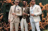 38 stylish summer men wedding guest looks with linen pantsuits, printed and non-printed blazers, loafers and t-shirt and shirts