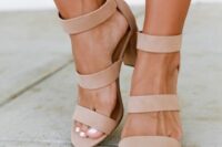 39 nude strappy wedding shoes with block heels and zippers are a stylish and cool idea for a modern bridal look, and your can wear them afterwards