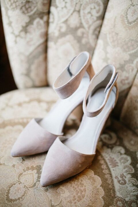 nude suede ankle strap wedding shoes are a comfortable and chic idea for a modern bride
