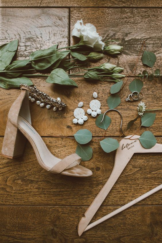 nude suede block heels with embellished pearl akle straps are perfection for a glam boho bride