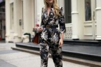a lovely floral print guest outfit for a winter wedding