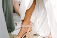 44 nude wedding shoes with large block heels and ankle straps are a great idea with much comfort