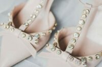 45 refined nude wedding shoes with T-straps, bows and embellishments are a gorgeous idea for a refined bridal look