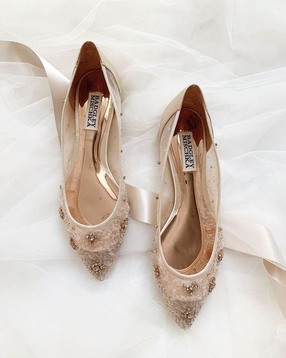 sheer nude wedding flats with embellishments are a beautiful and delicate idea for any bride