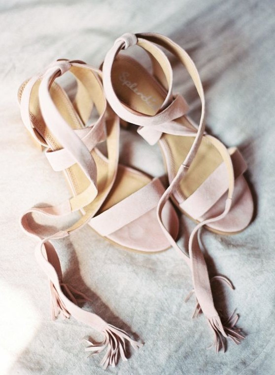 blush suede strappy sandals with fringe are ideal for hot weather, they are neutral and won't make you feel hot