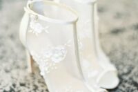 49 refined sheer wedding booties with 3D floral lace appliques and a peep toe