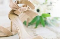 52 elegant and girlish nude suede wedding shoes with knots on the ankles are amazing for a spring or summer wedding