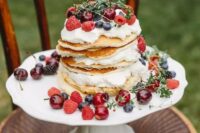 68 a pancake wedding cake with whipped cream, fresh berries and herbs is a gorgeous idea for a summer wedding