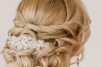 07 a twisted and curled updo with a rhinestone headpiece is a chic idea for a refined wedding