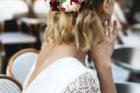 08 a wavy half updo with braids and a bit of blooms and greenery added to the hairstyle is a chic solution to rock