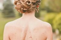 09 a refined curly, twsited and braided side updo accented with a tiny veil for completing a vintage bridal look