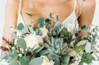 a gorgeous textural wedding bouquet with succulents