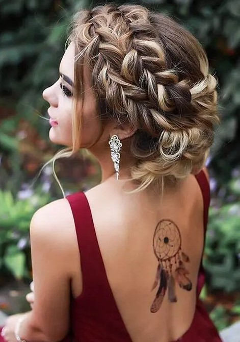 a gorgeous double braided crown updo on long hair just takes the breath away