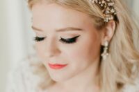 29 a textured golden blonde long bob with central parting and a pearl headpiece is a very romantic and cute idea for a wedding